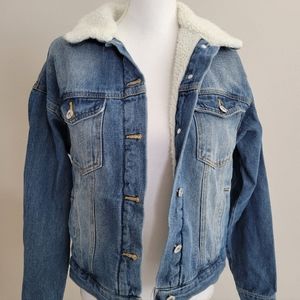 Sherpa Lined Crop Denim Jacket